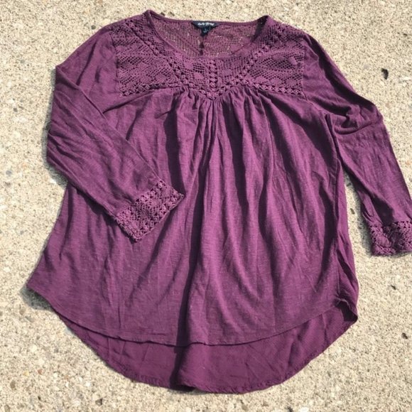 Lucky Brand Tops - Lucky Brand Purple Crochet Detail Boho Casual Top